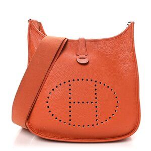 Hermes Taurillon Clemence Evelyne III PM Orange Shoulder Bag